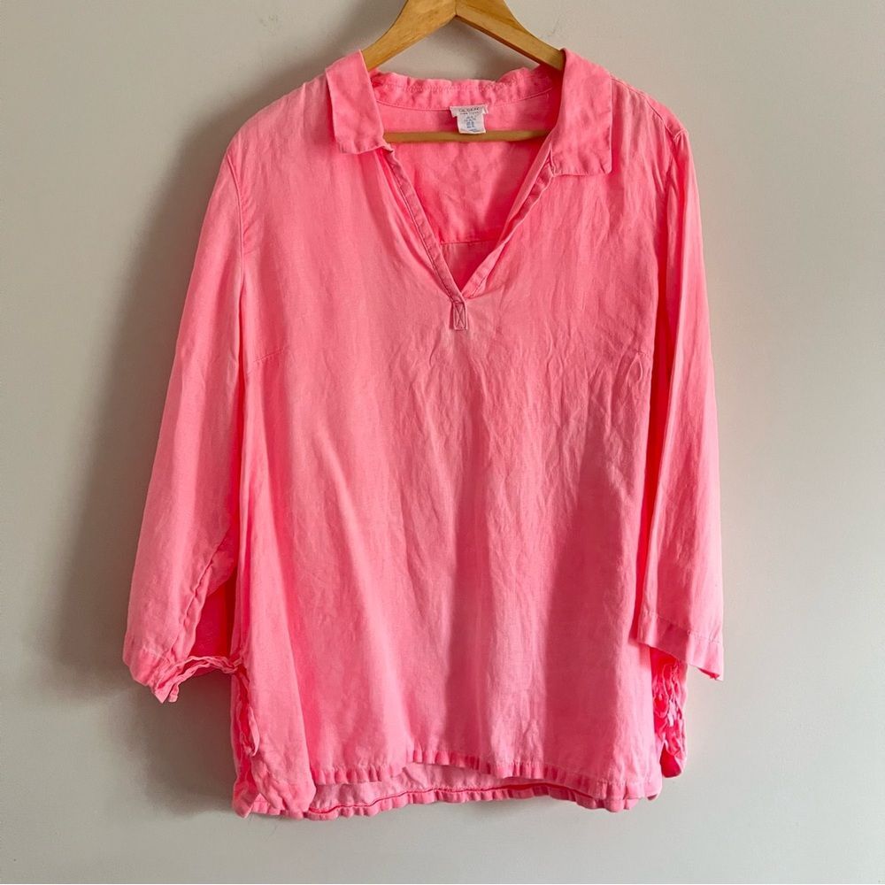 Sigrid Olsen 100% Linen Tunic Top Size L Pink Drawstring Side Lightweight Beachy - Picture 2 of 7